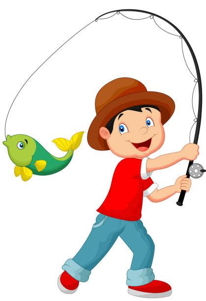 Fishing Child Cartoon Little Boys Illustrations Royalty Free Vector