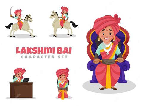 premium vector cartoon illustration of lakshmi bai character set