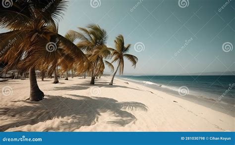 Palmy Trees and a Sandy Beach Open the Doors To Paradise Stock