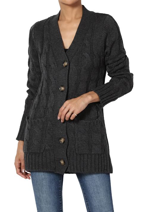 Themogan Themogan Womens Sxl V Neck Pocket Cable Knit Cardigan