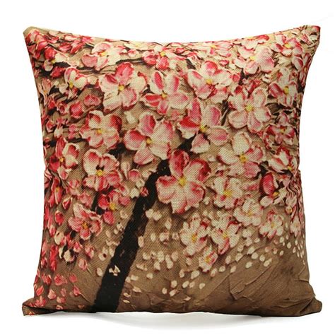 Non 3d Printed Flower Tree Cotton Linen Decorative Throw Pillow Case