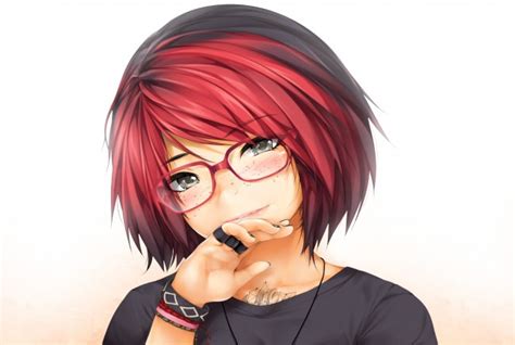 Wallpaper Semi Realistic Anime Girl Redhead Glasses Short Hair Wallpapermaiden