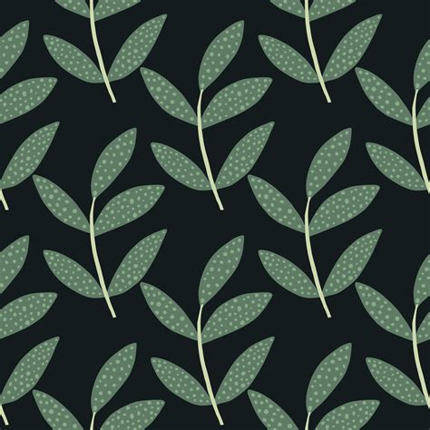 Geometric Branches With Leaves Seamless Pattern On Black Background
