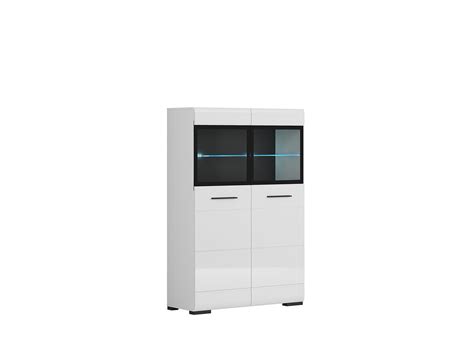Modern Large Glass Display Cabinet With Led Lights Storage Unit 100cm White White Gloss Impact