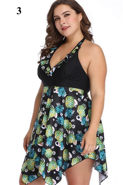Plus Size Floral Swimwear With Swimdress With Pant Design