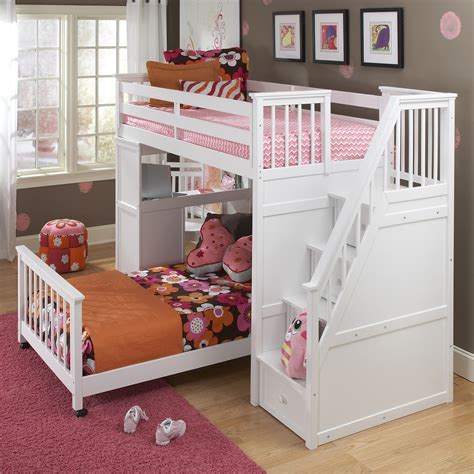 Ne Kids Schoolhouse Stairway Loft Bed White Bunk Beds And Loft Beds