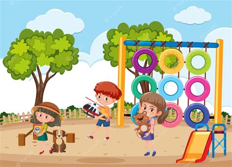Premium Vector Playground Scene With Children Cartoon