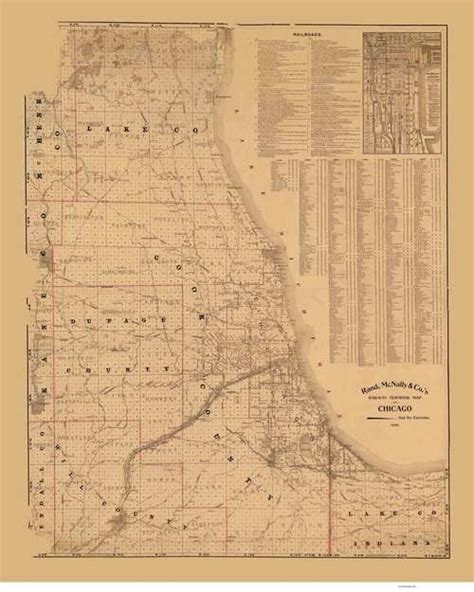 Chicago Area 1899 Rand Mcnally Old Map Reprint Illinois Cities