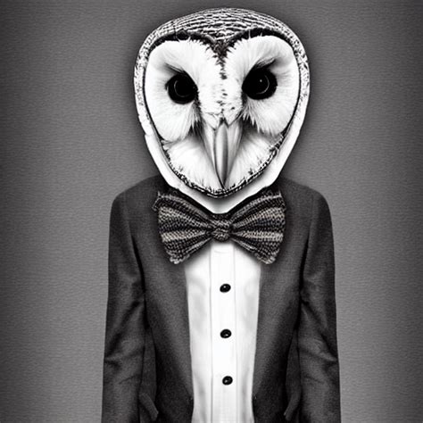 KREA Anthropomorphic Barn Owl With A Cute Suit And Neck Tie