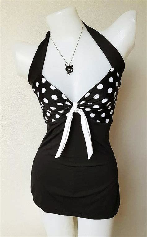 Vtg Bettie Swimsuit In Black White Polka Dots By Beautychicshop 1950s