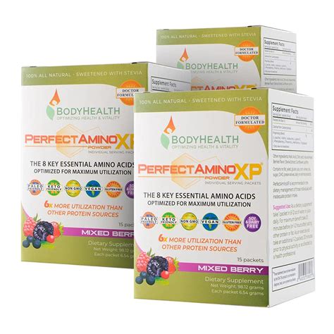 bodyhealth perfectamino xp mixed berry to go packets box of 15 best pre post workout recovery