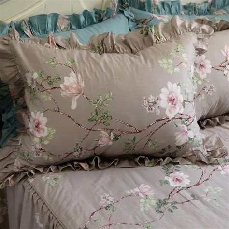2pcs pastoral print pillowcase elegant ruffle pillow sham cotton rustic garden decorative