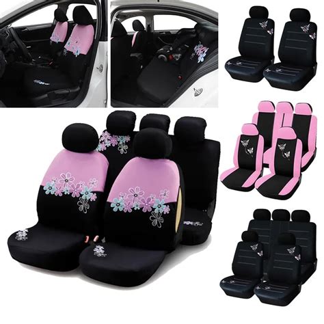 autoyouth car seat covers for women universal airbag compatible pink color with flower embroidery