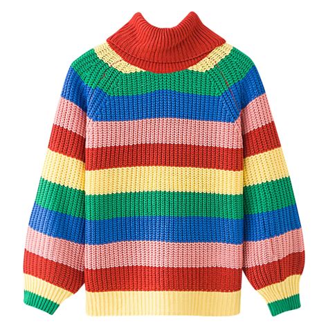 Kenancy Rainbow Colorful Stripe Print Women Casual Sweaters Autumn Fashion Turtleneck Knitwear