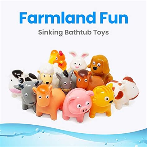 Boley Farm Animals Bath Toys Bucket 12 Pc Sinking Kids Bath Toys
