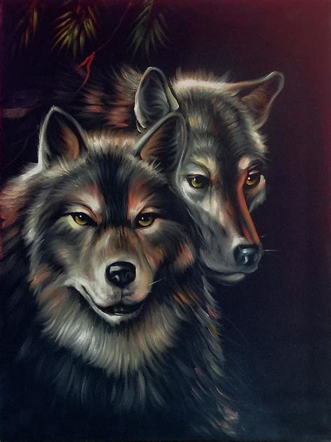2 Wolves Wild Wolf Portrait Painting By Santos Fine Art America
