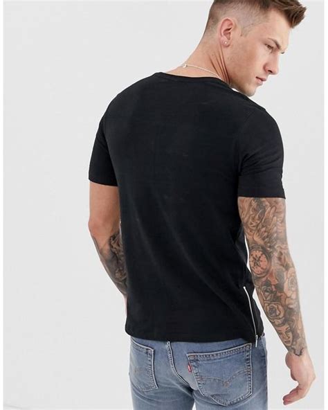 Jack And Jones Premium Side Zip Detail T Shirt In Black In Black For Men