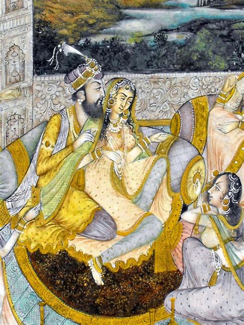Mughal Miniature Painting On Manuscript Paper Representing An Emperor In His Harem Mixed Media