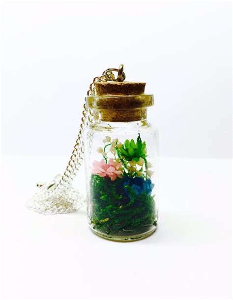 Terrarium Necklace Dried Flowers Preserved Moss Glass By Clakeart Etsy