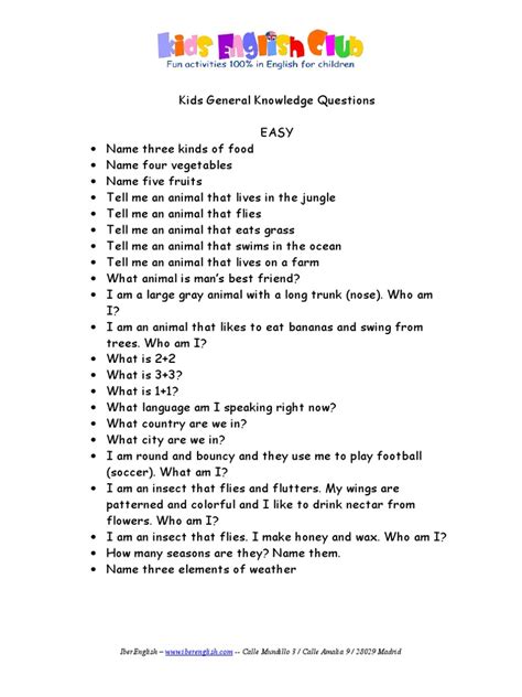 Fun General Knowledge Questions For Kids Knowledge