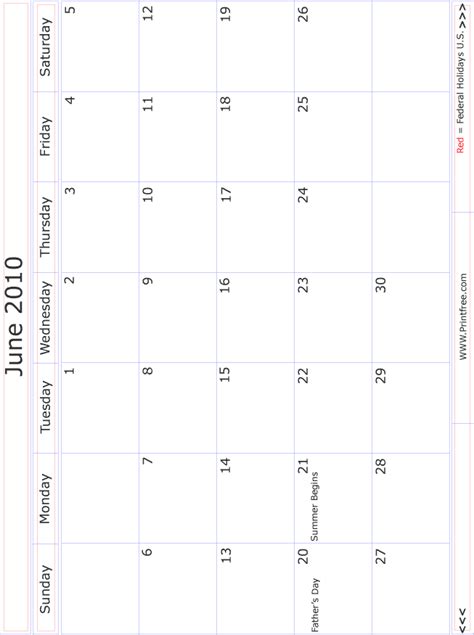 June 2010 Monthly Calendar