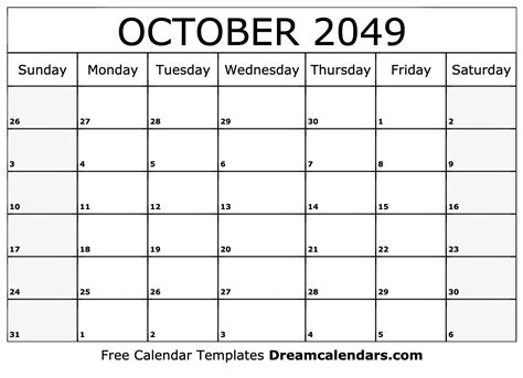 October 2049 Calendar Free Blank Printable With Holidays
