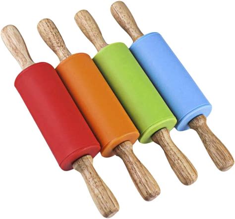 Mini Rolling Pin Kids Rolling Pins Wooden Handle Non Stick Silicone