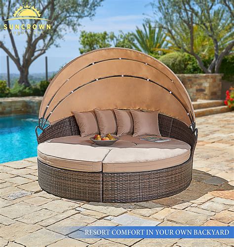 Luxo erith pe wicker outdoor furniture day bedjust imagine sinking into luxurious comfort that comes along with the luxo erith pe wicker outdoor furniture day bed. Suncrown Outdoor Furniture Wicker Daybed with Retractable ...