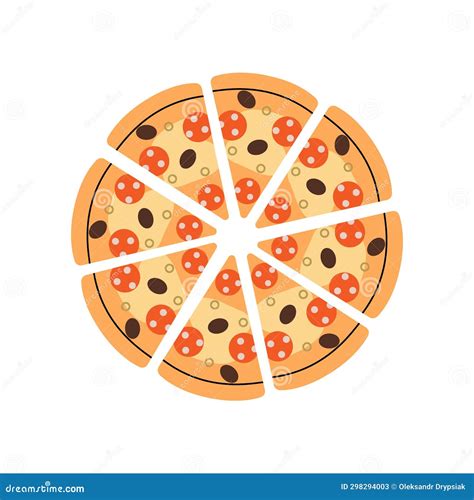 Whole Pizza With Ingredients Traditional Italian Fast Food Vector