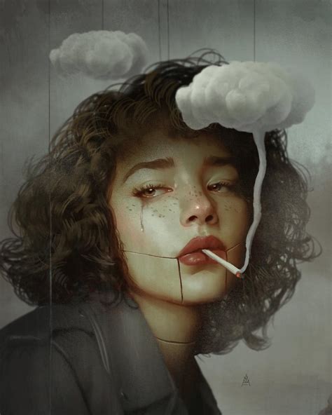 Surreal Painting Girl Smoke By Aykut Aydogdu 7