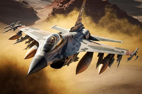 Premium Ai Image An F16 Fighter Flying Over The Skies Of A War Zone