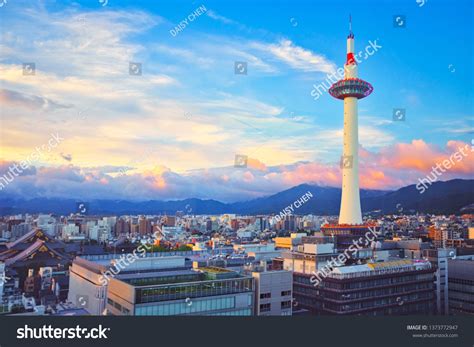 Aerial View Kyoto Tower Different Timing Stock Photo 1373772947
