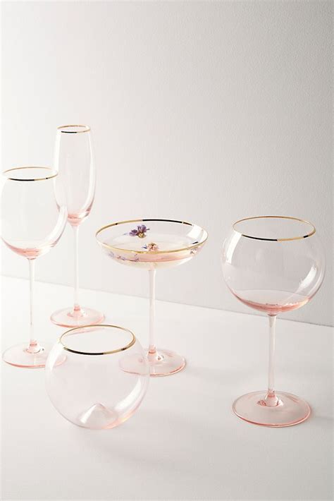 Gilded Rim Red Wine Glass Wine Decor Pink Glassware Glassware Set