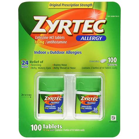 Zyrtec Allergy Original Prescription Strength Tablets 10mg 100 Count