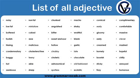 List Of All Adjective In English Grammar Grammarvocab