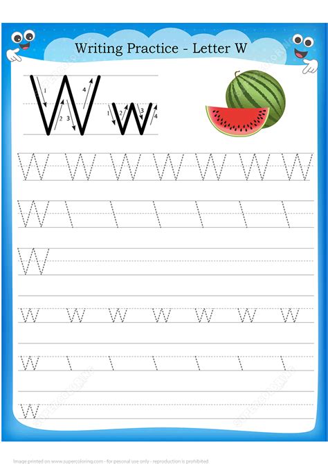 Printable handwriting worksheets for print handwriting. Letter W is for Watermelon Handwriting Practice Worksheet ...