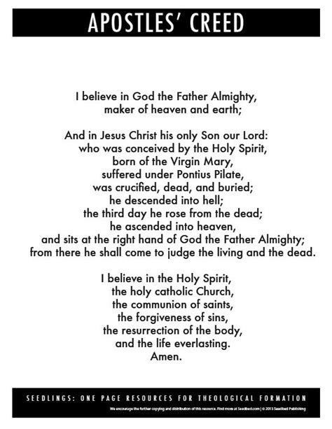 Apostles Creed Catholic Printable Version