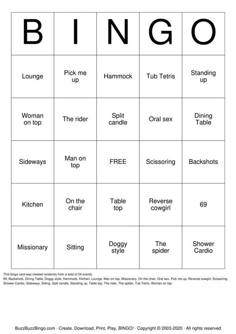 Sex Punch Card Bingo Cards To Download Print And Customize