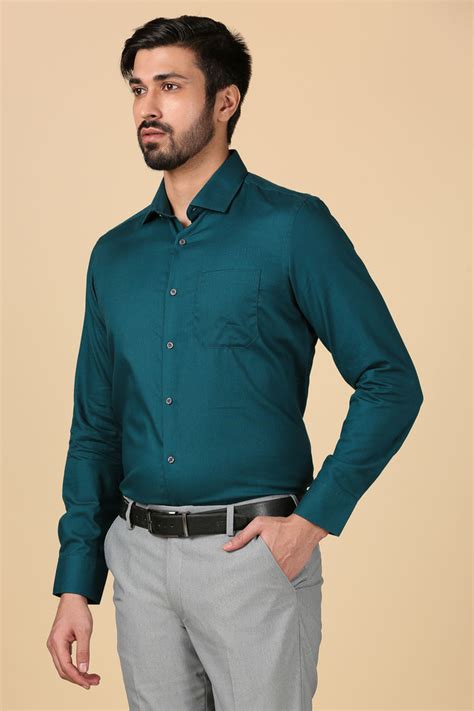 Buy Stop Green Solid Cotton Regular Fit Mens Formal Shirt Shoppers Stop