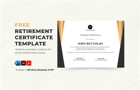 Retirement Certificate Of Appreciation Template In Illustrator Pages