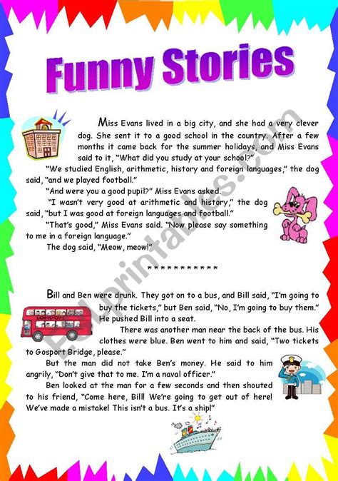 Funny Stories Esl Worksheet By Lu25