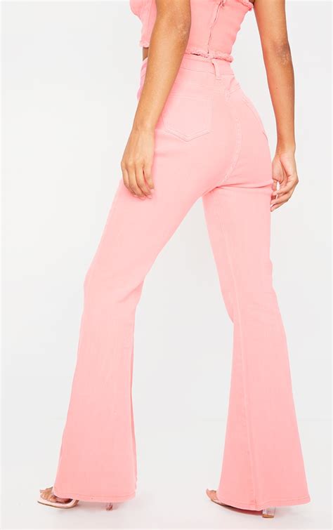 Neon Pink Flared Jeans Prettylittlething Usa