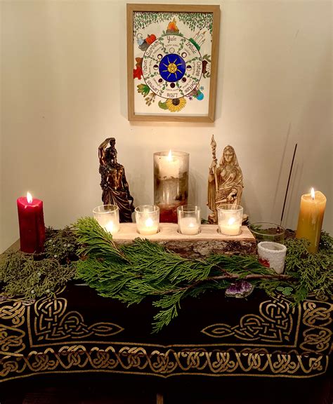 winter solstice altar dionysus and hekate in front for our yule log r hellenism