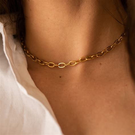 Thick Chain Necklace K Gold Link Chain Minimalist Choker Etsy