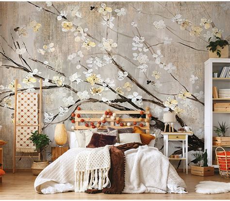 Abstract Oil Painting White Cherry Blossom Flowers Wallpaper Etsy