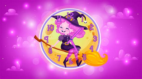Halloween Cute Witch Clock Screen Animated Live Desktop