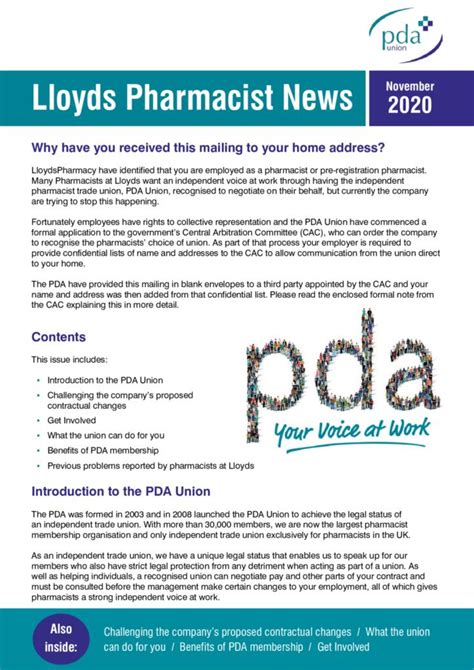 Joining The Pda Lloyds Leaflet The Pharmacists Defence Association