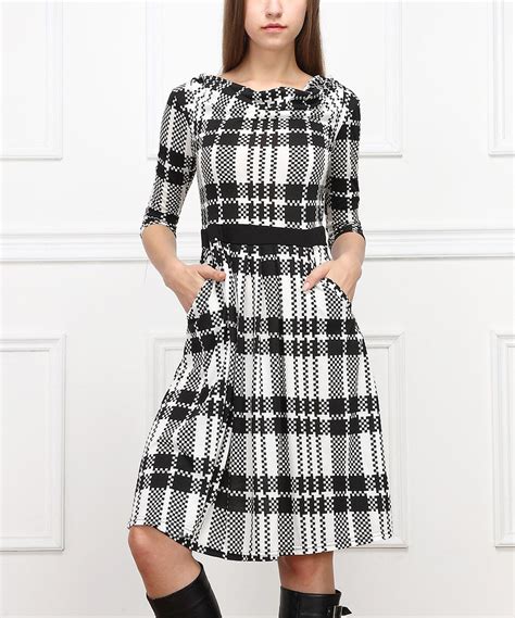 black and white plaid a line dress by zulily zulilyfinds three quarter sleeve dresses white
