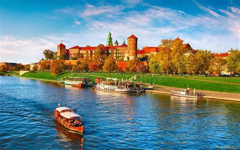 Wawel Castle Famous Landmark In Krakow Poland Picturesque Landscape On