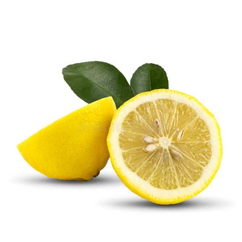 Two Lemons Slice With Leaf Isolated On A White Background With